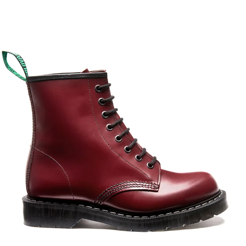 Cherry Red Hi-Shine 8 Eye Derby Boot sold by Solovair