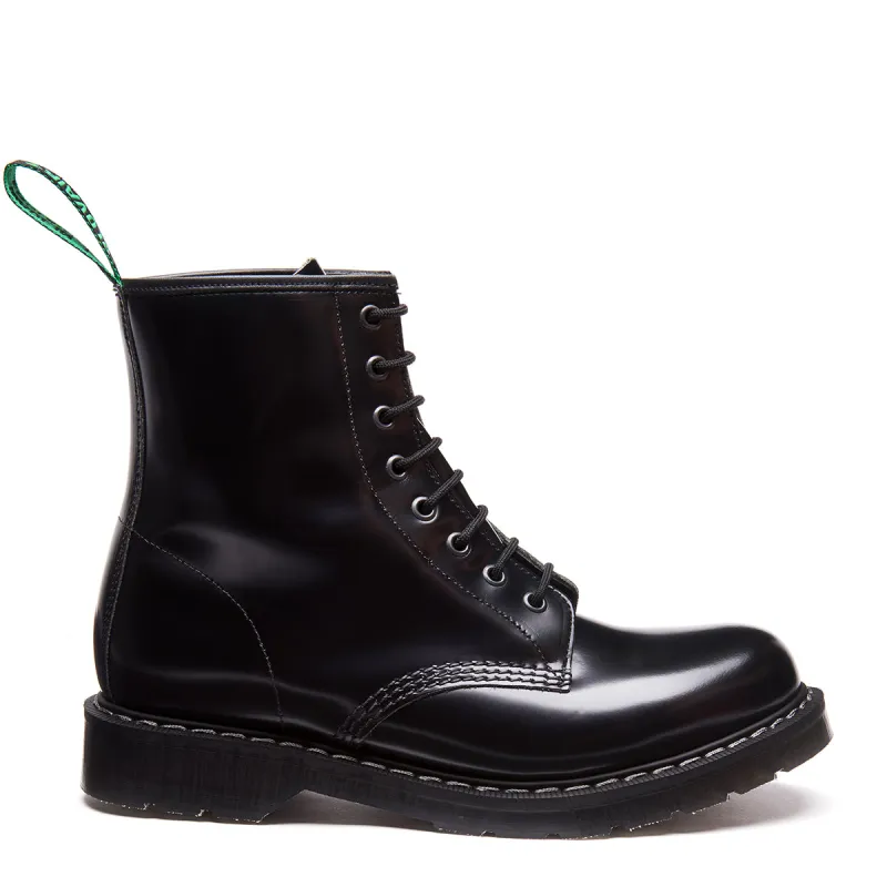 Black Hi-Shine 8 Eye Derby Boot sold by Solovair