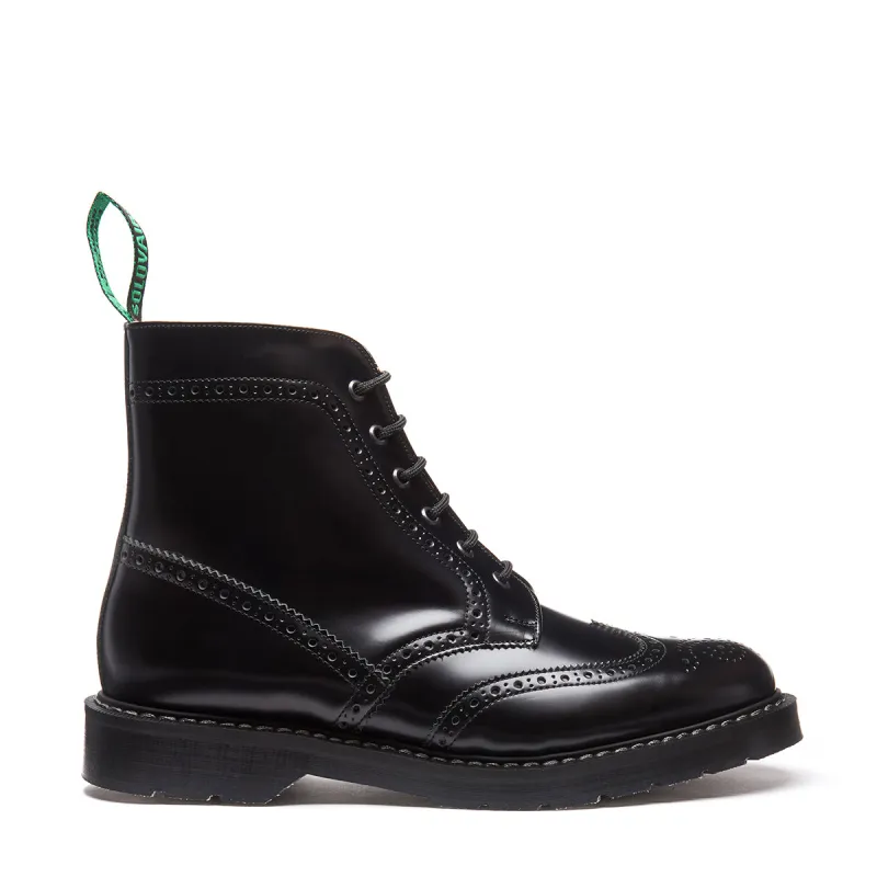 Black Hi-Shine 6 Eye Brogue Boot sold by Solovair