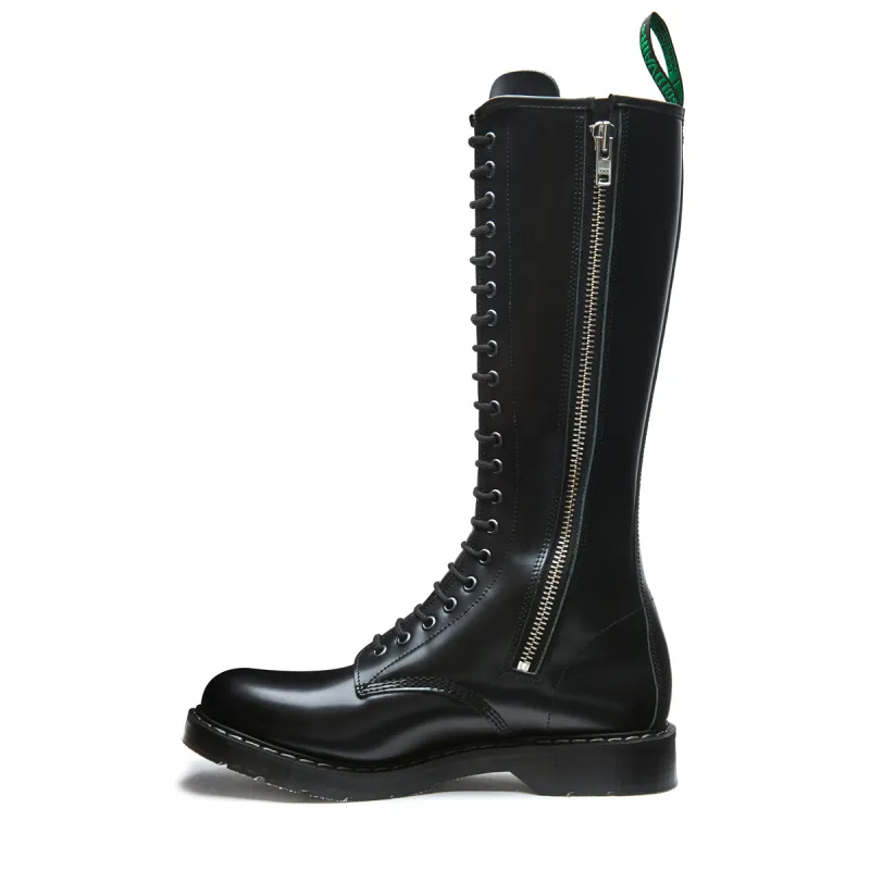 Black Hi-Shine 20 Eye Zip Derby Boot sold by Solovair