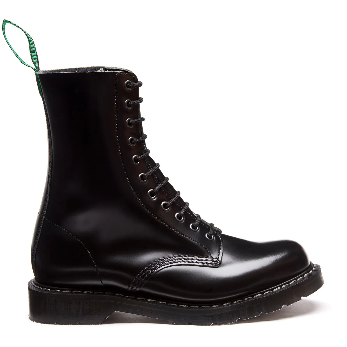 Black Hi-Shine 11 Eye Derby Boot sold by Solovair