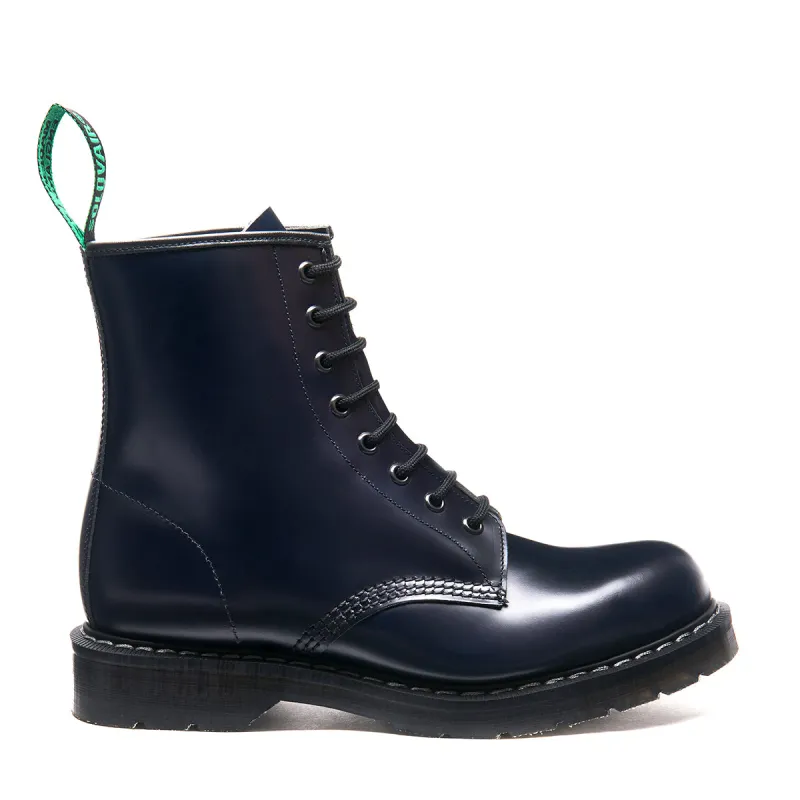 Navy Hi-Shine 8 Eye Derby Boot sold by Solovair