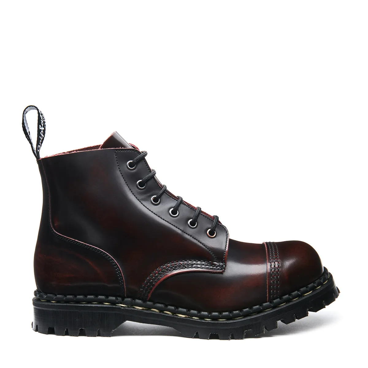 Burgundy Rub-Off 6 Eye Steel Toe Capped Derby Boot sold by Solovair