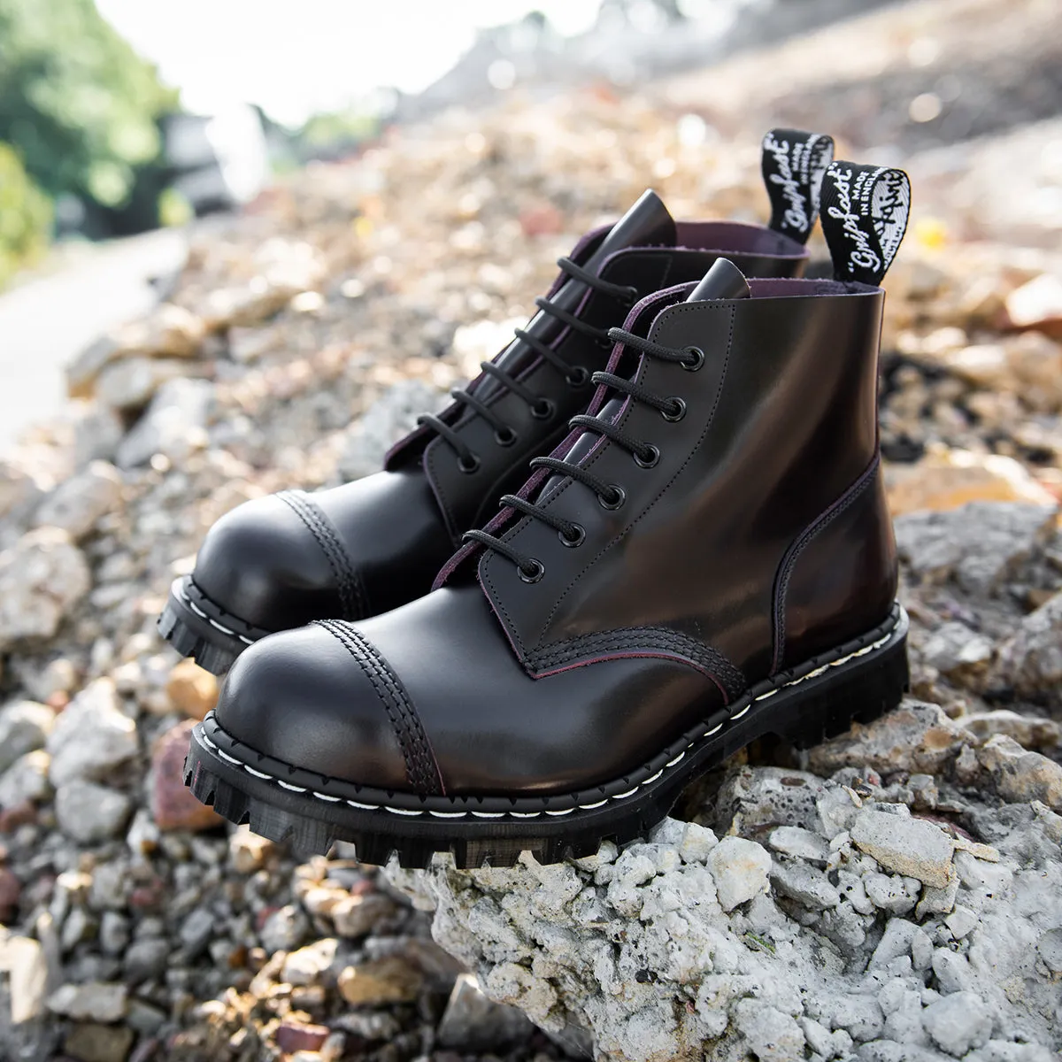 Burgundy Rub-Off 6 Eye Steel Toe Capped Derby Boot sold by Solovair product image thumbnail 5