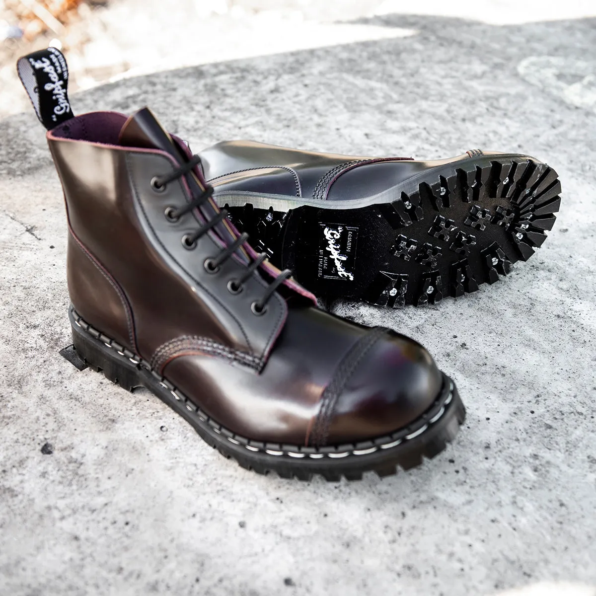 Burgundy Rub-Off 6 Eye Steel Toe Capped Derby Boot sold by Solovair product image thumbnail 4