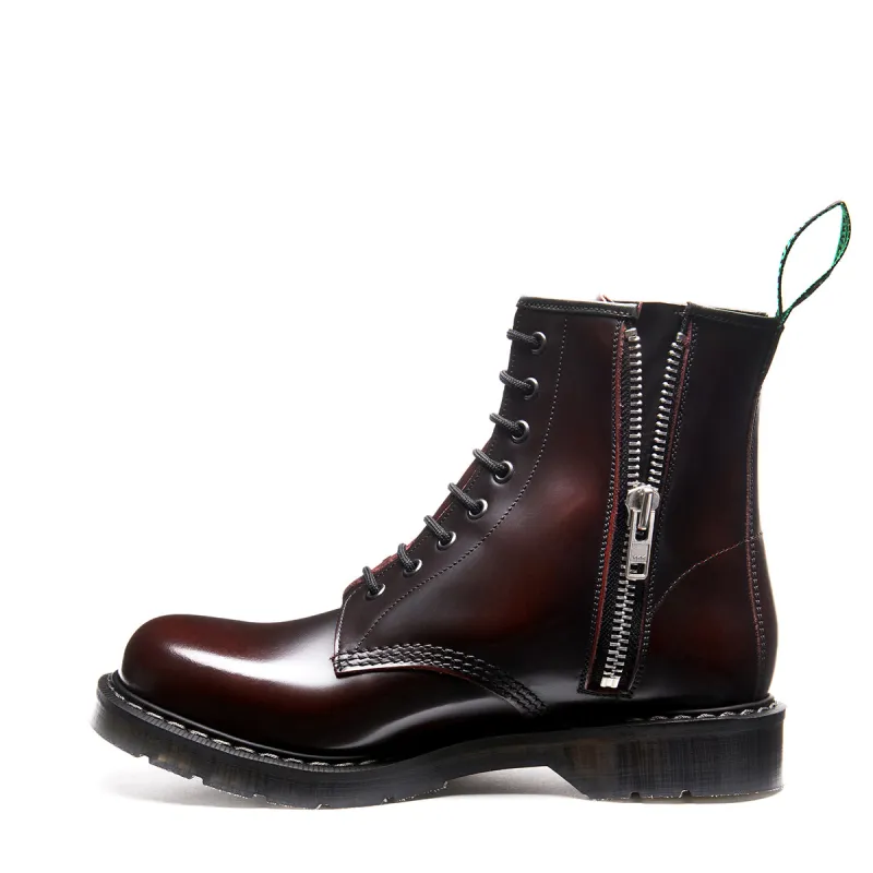 Burgundy Rub-Off 8 Eye Zip Derby Boot sold by Solovair