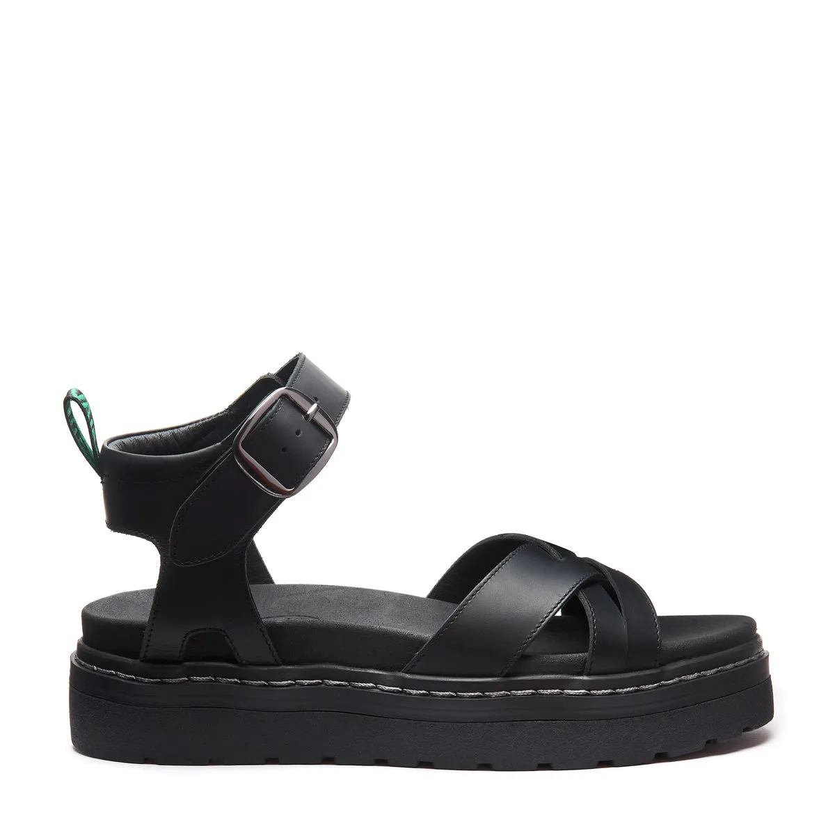 Ashby - Black Greasy One Strap Crossover Sandal sold by Solovair