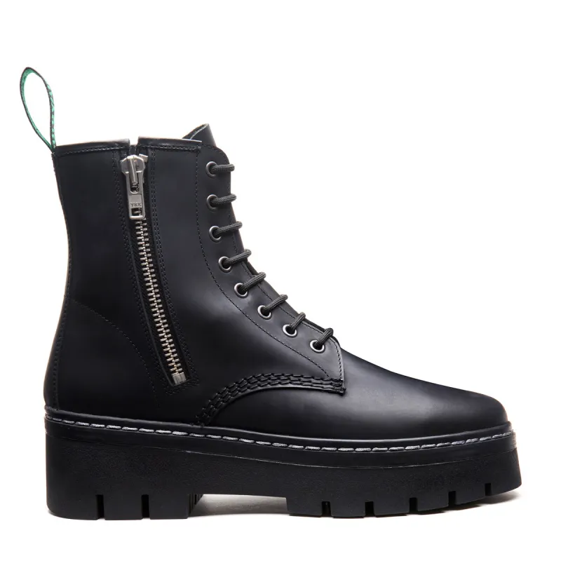 Black Greasy 8 Eye Zipped Platform Derby Boot sold by Solovair
