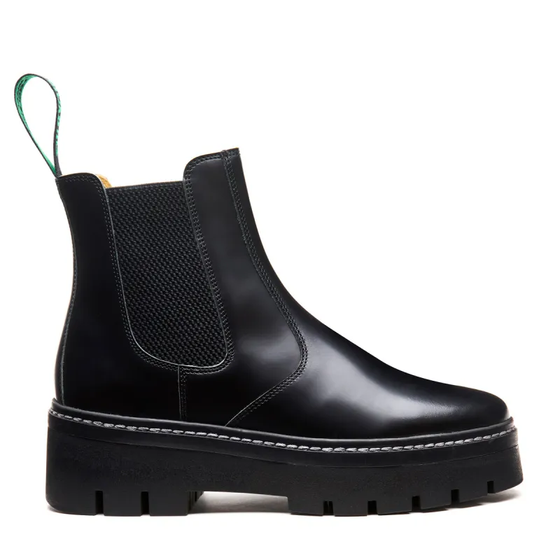 Black Hi-Shine Platform Dealer Boot sold by Solovair