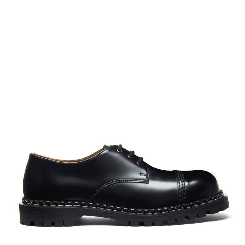 Black Hi-Shine Steel Toe Capped Gibson Shoe made by Solovair