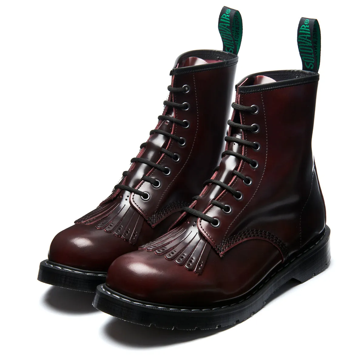 Burgundy Rub-Off 8 Eye Derby Boot & Brogue Kiltie sold by Solovair