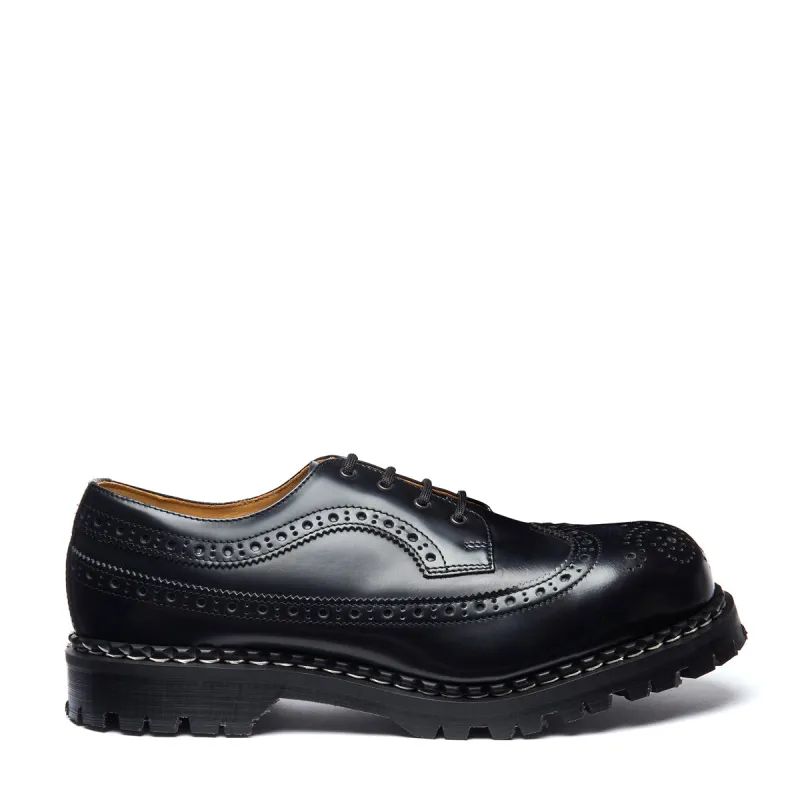 Black Hi-Shine 4 Eye Steel Toe American Derby Brogue Shoe made by Solovair