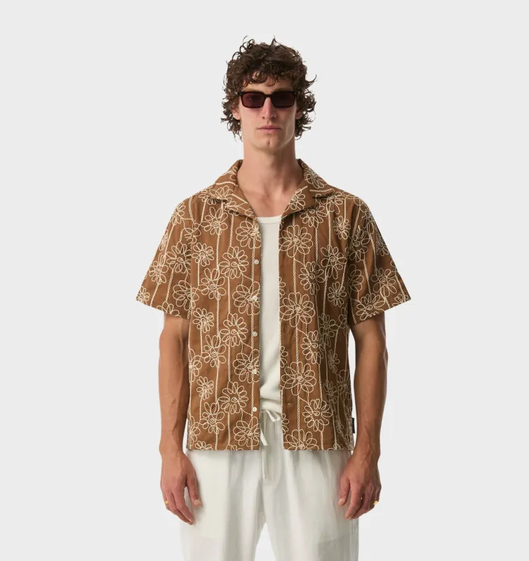 Cuban Collar SS Shirt - Tobacco Floral sold by I Love Ugly
