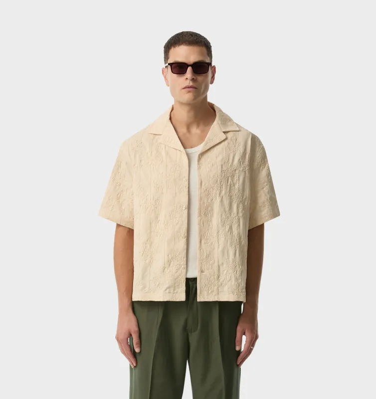 Box Cuban Collar Shirt - Off White Floral sold by I Love Ugly