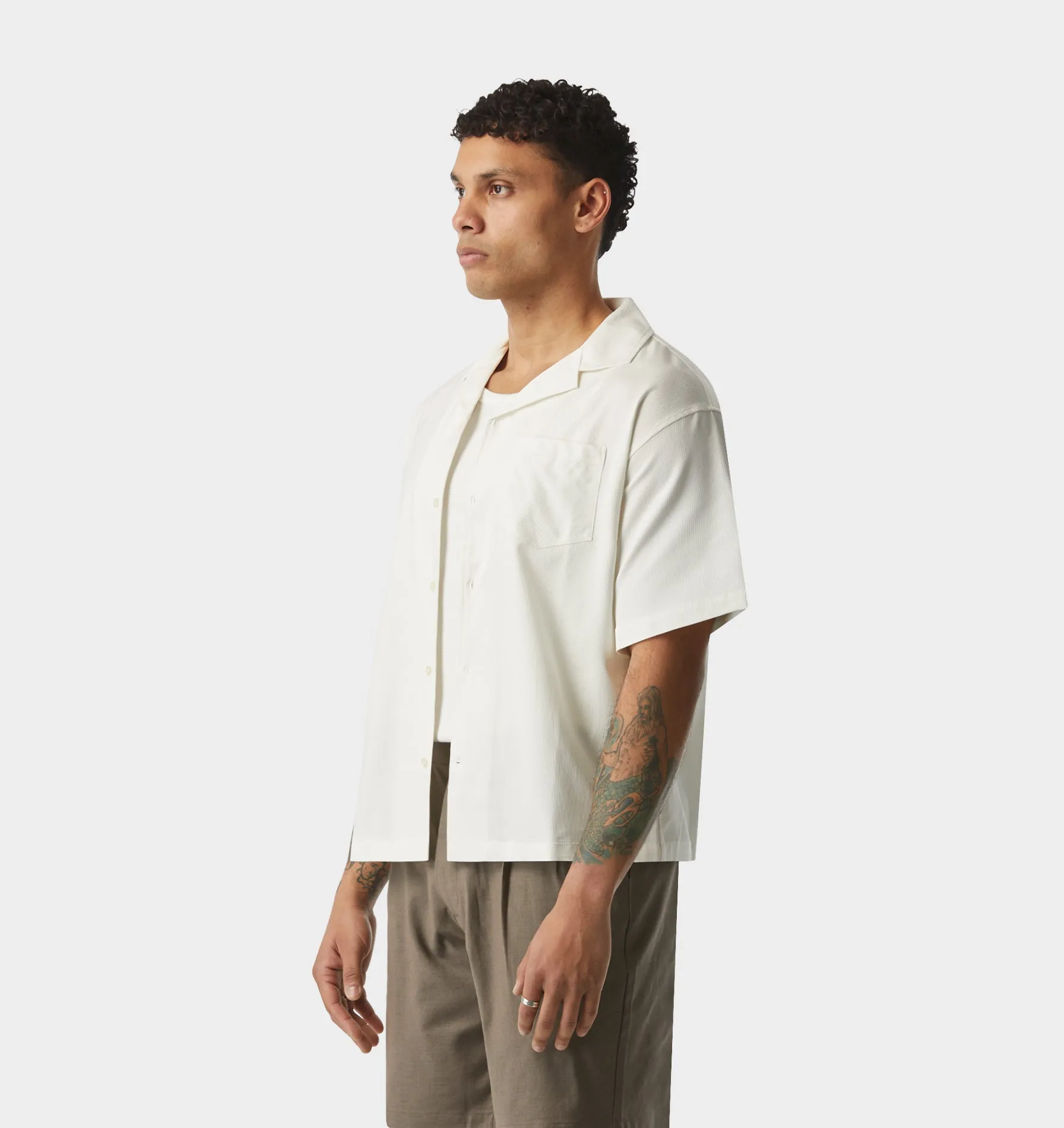 Textured Box Cuban Collar SS Shirt - White Stripe sold by I Love Ugly product image thumbnail 3