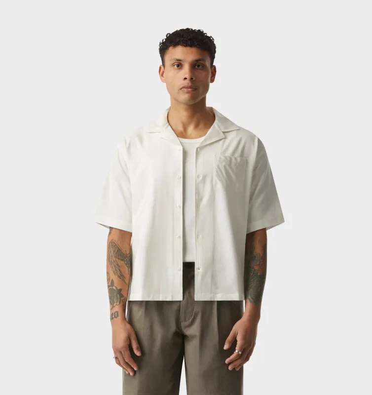 Textured Box Cuban Collar SS Shirt - White Stripe sold by I Love Ugly