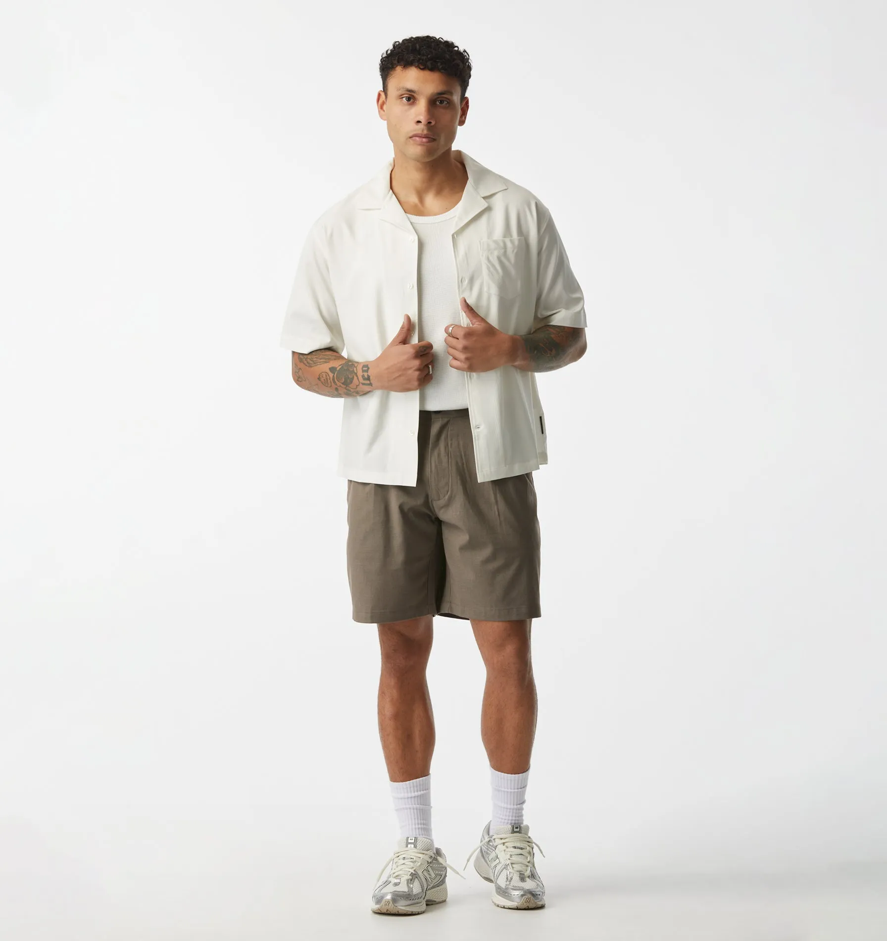 Textured Box Cuban Collar SS Shirt - White Stripe sold by I Love Ugly product image thumbnail 2