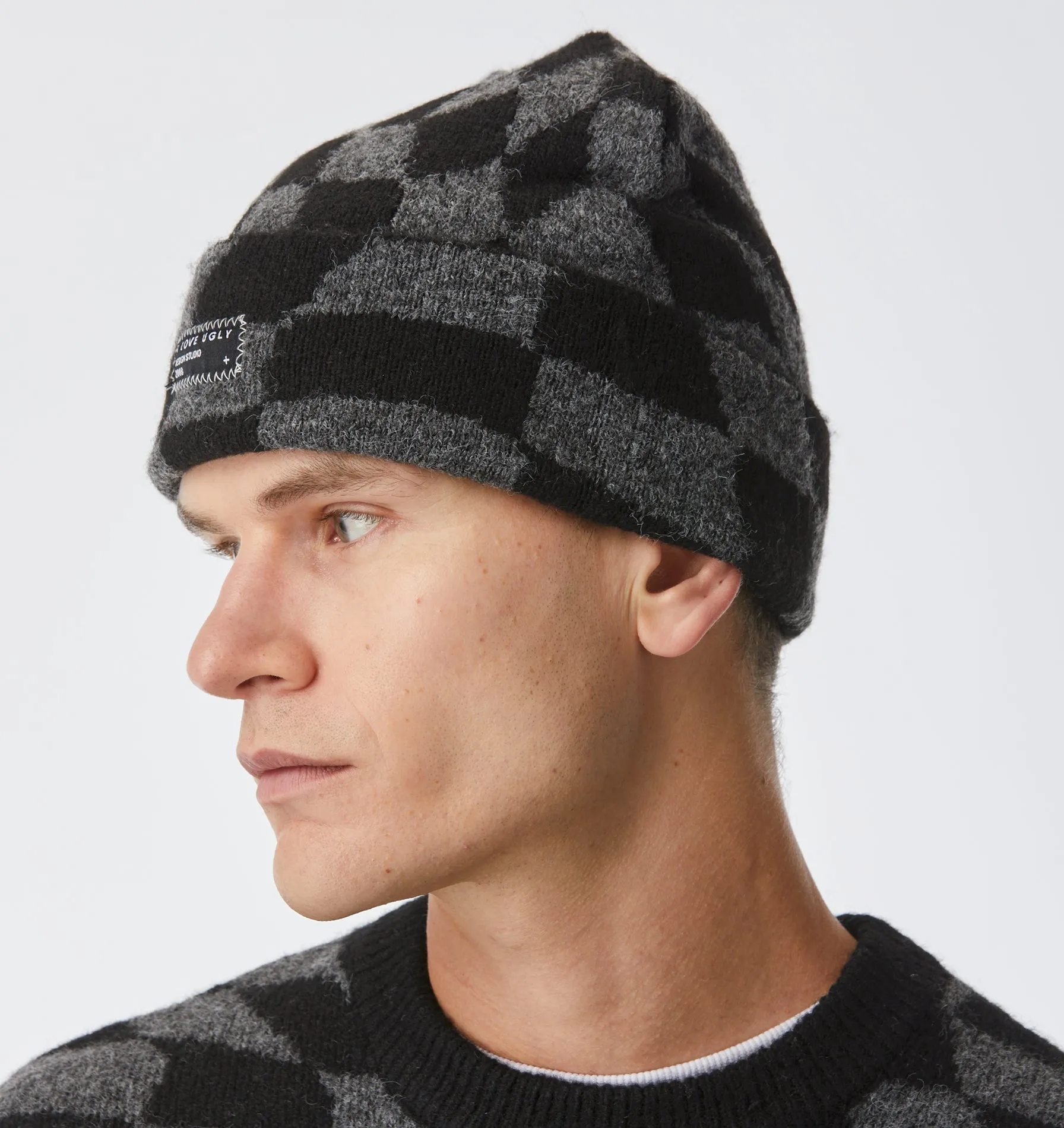 Checkerboard Wyatt Beanie - Charcoal/Black sold by I Love Ugly product image thumbnail 2