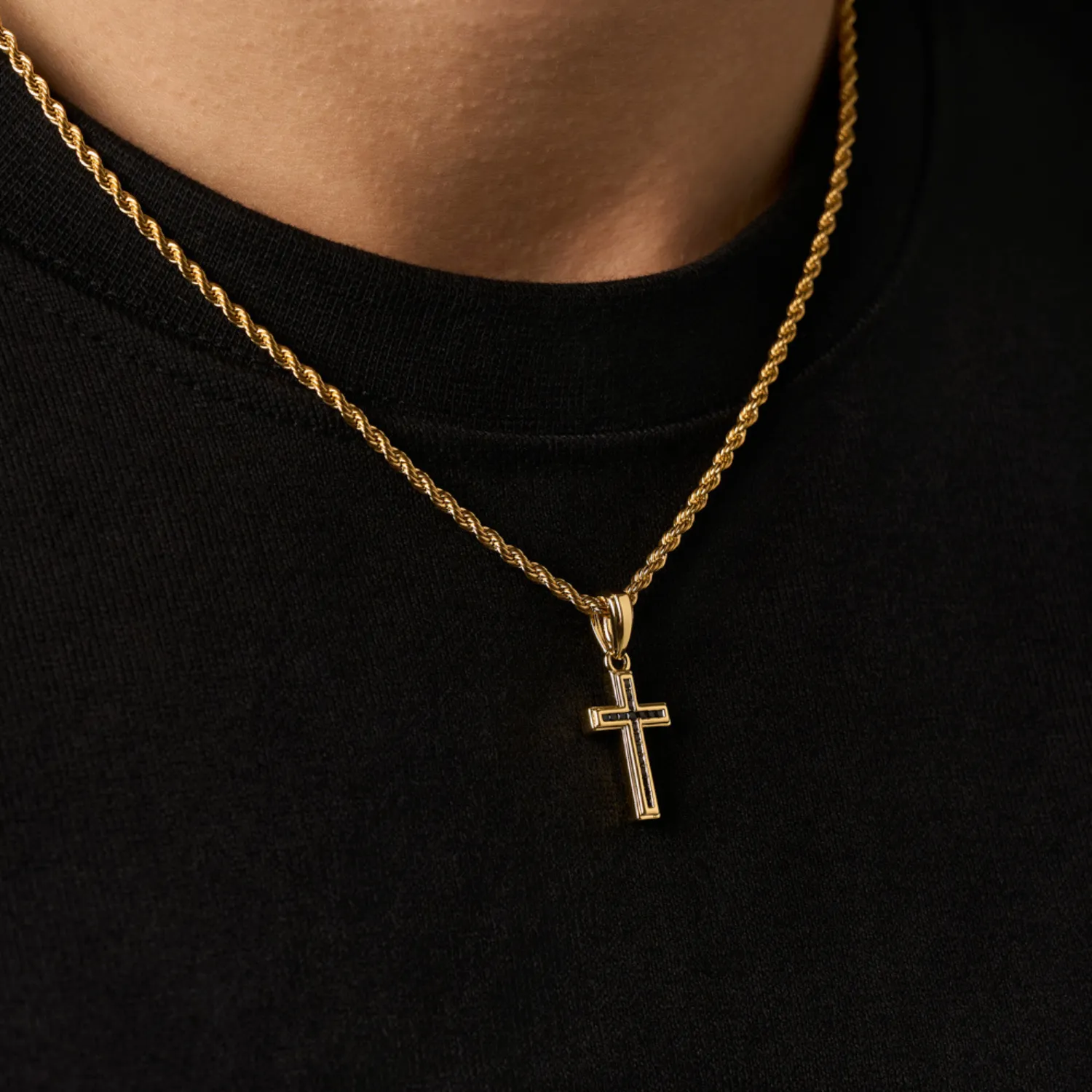 Mini Onyx Stone Cross (Gold) sold by Craftd London product image thumbnail 4