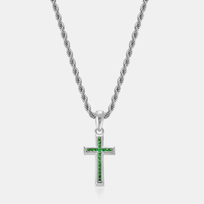 Mini Emerald Stone Cross (Silver) sold by Craftd London