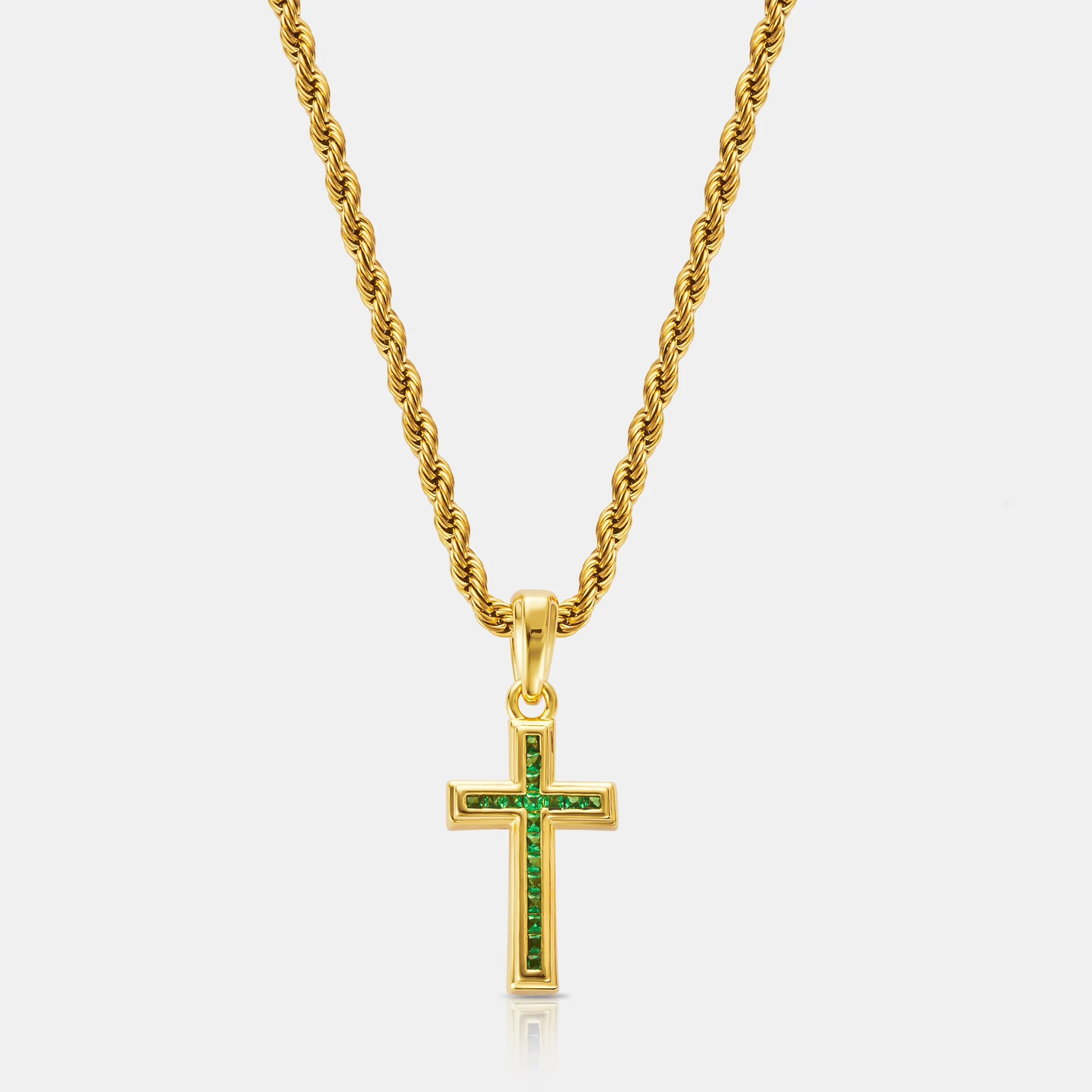 Mini Emerald Stone Cross (Gold) sold by Craftd London