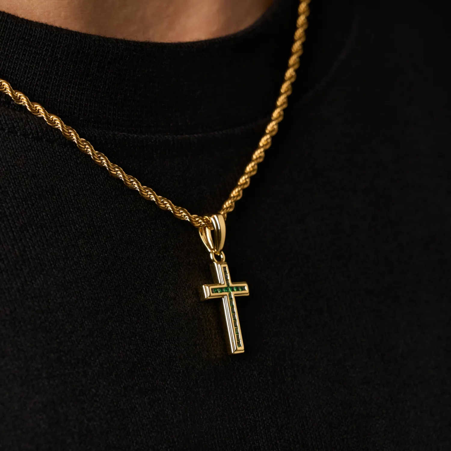 Mini Emerald Stone Cross (Gold) sold by Craftd London product image thumbnail 4