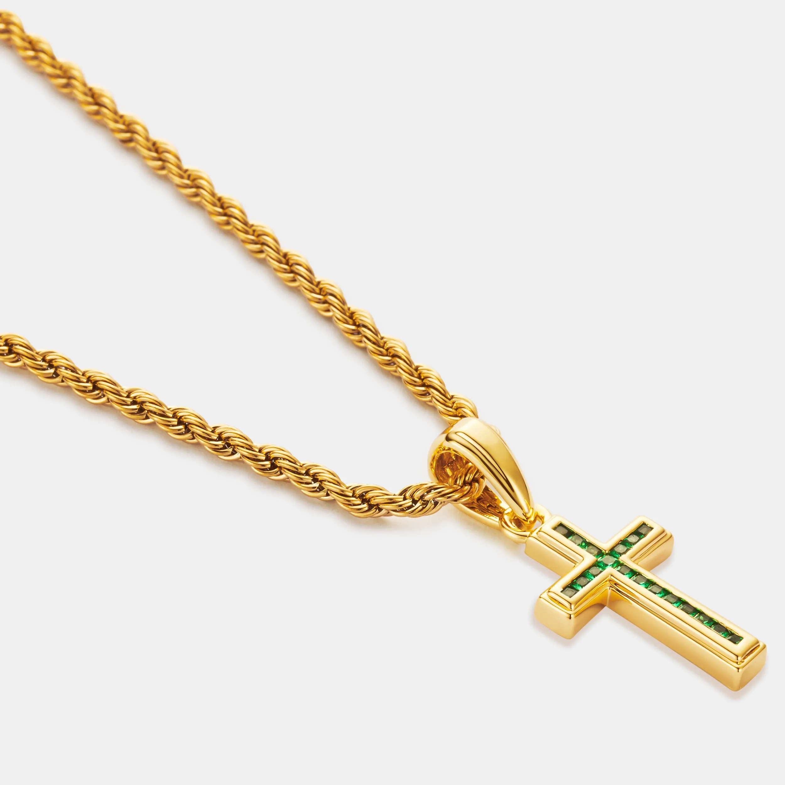 Mini Emerald Stone Cross (Gold) sold by Craftd London product image thumbnail 3