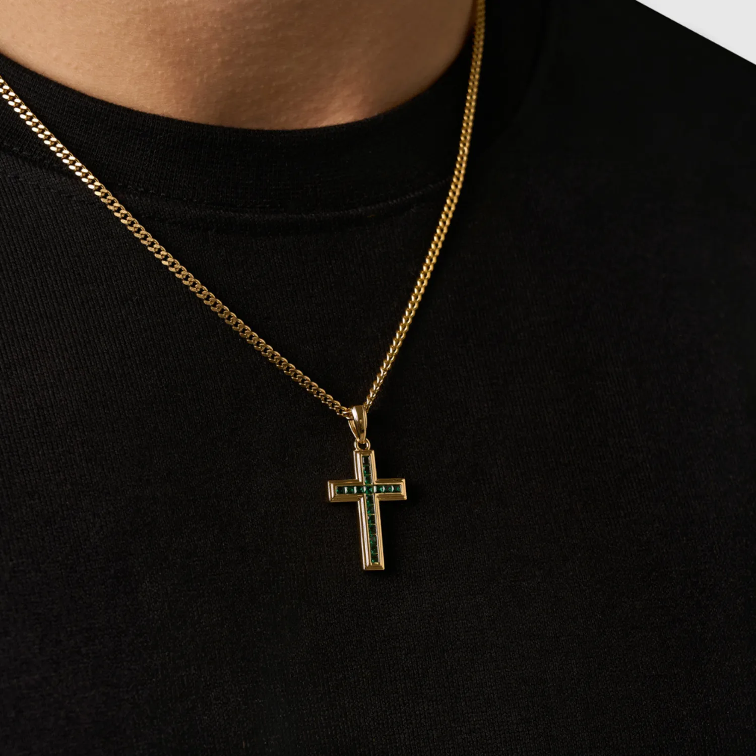 Emerald Stone Cross (Gold) sold by Craftd London product image thumbnail 4