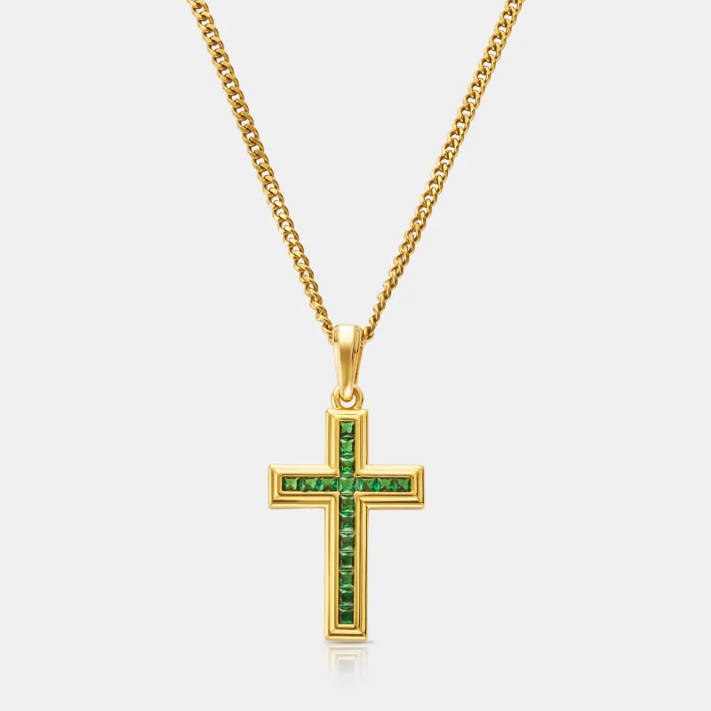Emerald Stone Cross (Gold) sold by Craftd London