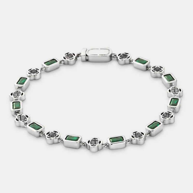 Green Gemstone Clover Bracelet (Silver) made by Craftd London