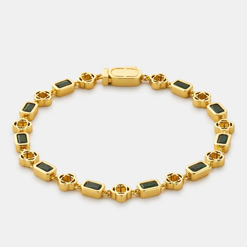 Green Gemstone Clover Bracelet (Gold) made by Craftd London