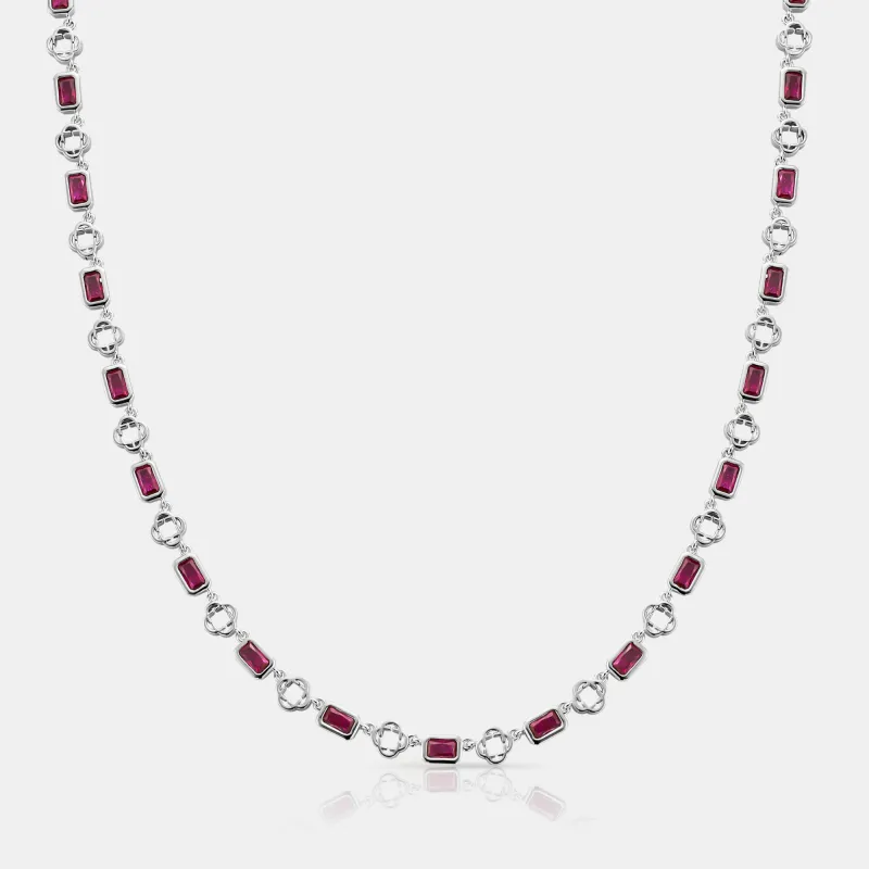 Red Gemstone Clover Necklace (Silver) sold by Craftd London