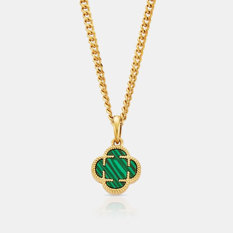 Malachite Clover Stone Pendant (Gold) made by Craftd London