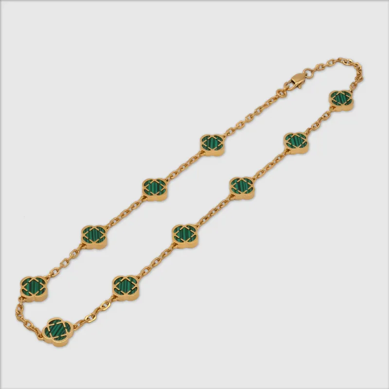 Malachite Clover Stone Necklace (Gold) made by Craftd London