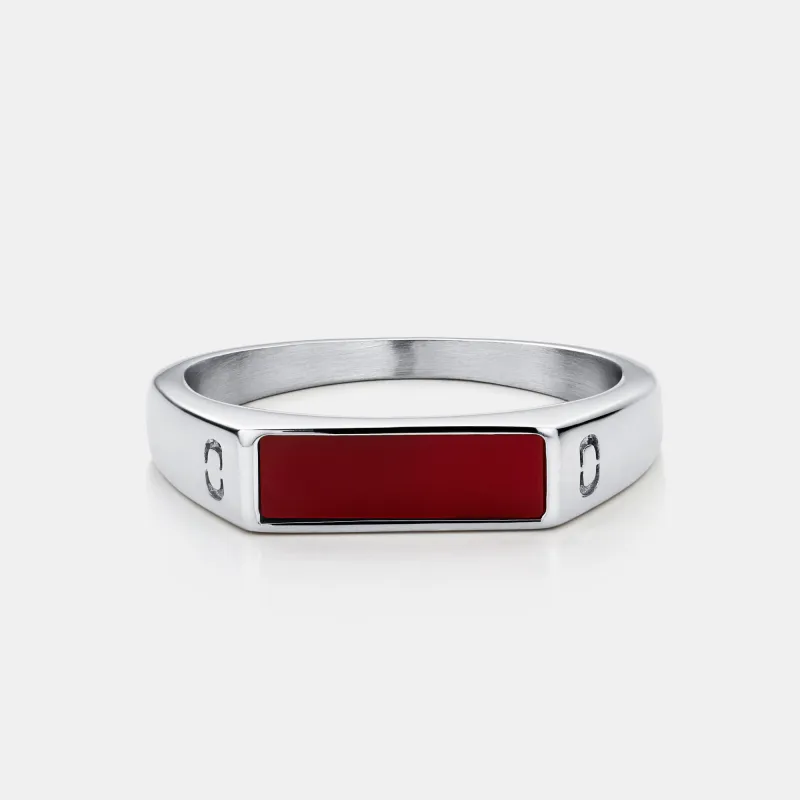 Red Rectangle Stone Signet Ring (Silver) sold by Craftd London