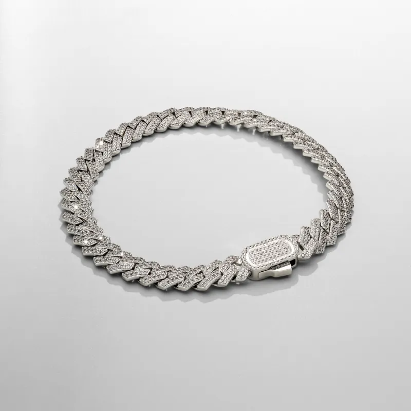 Prong Link Iced Cuban Bracelet (Silver) 8mm sold by Craftd London