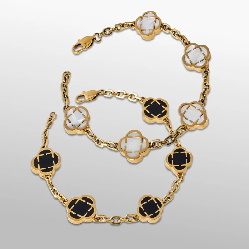 Clover Stone Bracelet Set (Gold) sold by Craftd London