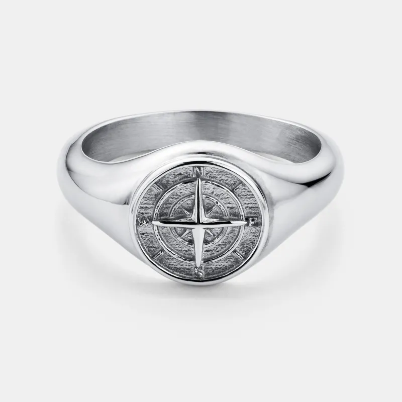 Compass Signet Ring (Silver) sold by Craftd London