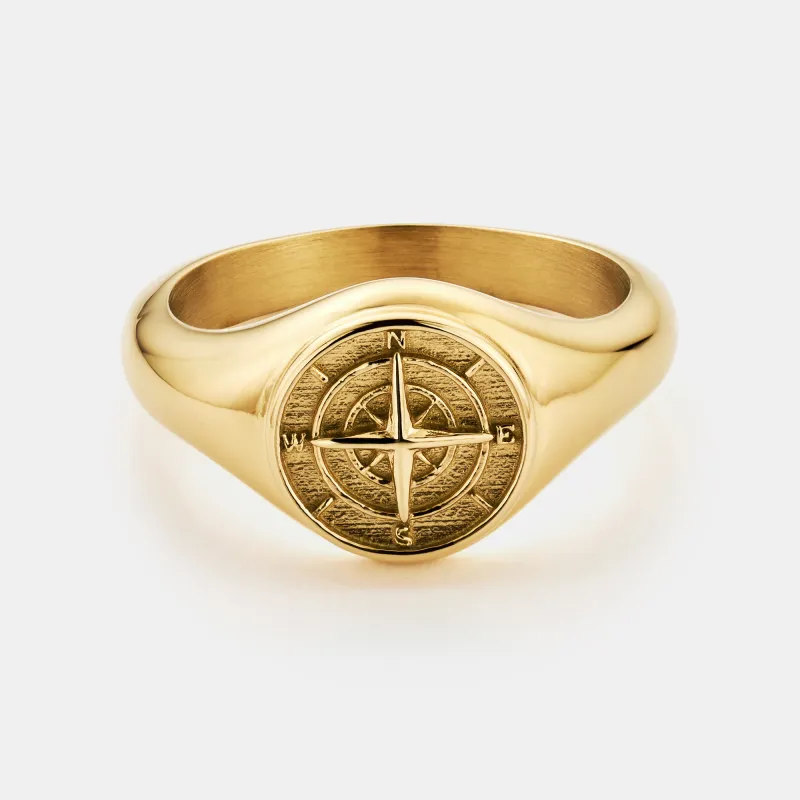 Compass Signet Ring (Gold) sold by Craftd London