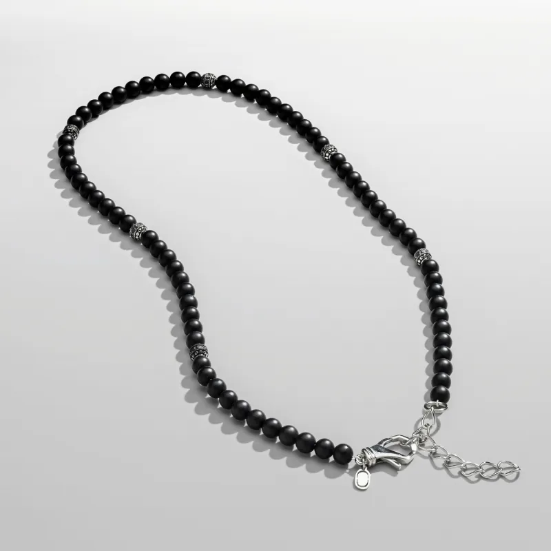Matte Onyx Beaded Necklace (Silver) sold by Craftd London