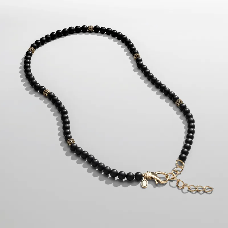 Matte Onyx Beaded Necklace (Gold) sold by Craftd London