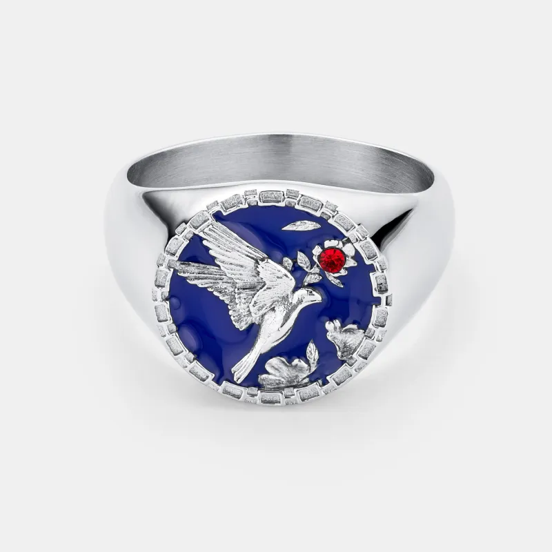 Enamel Swallow Signet Ring (Silver) made by Craftd London