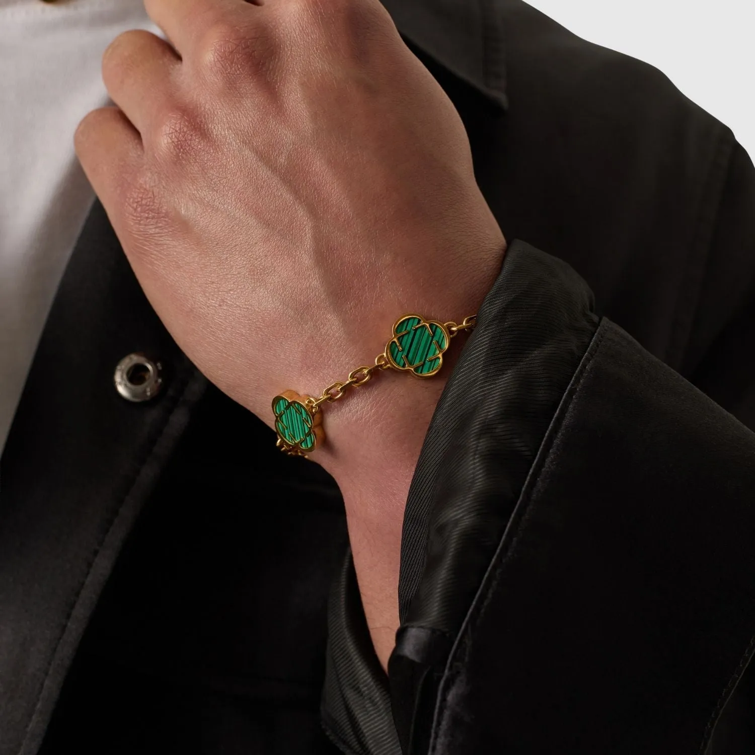 Malachite Clover Stone Bracelet (Gold) sold by Craftd London product image thumbnail 4