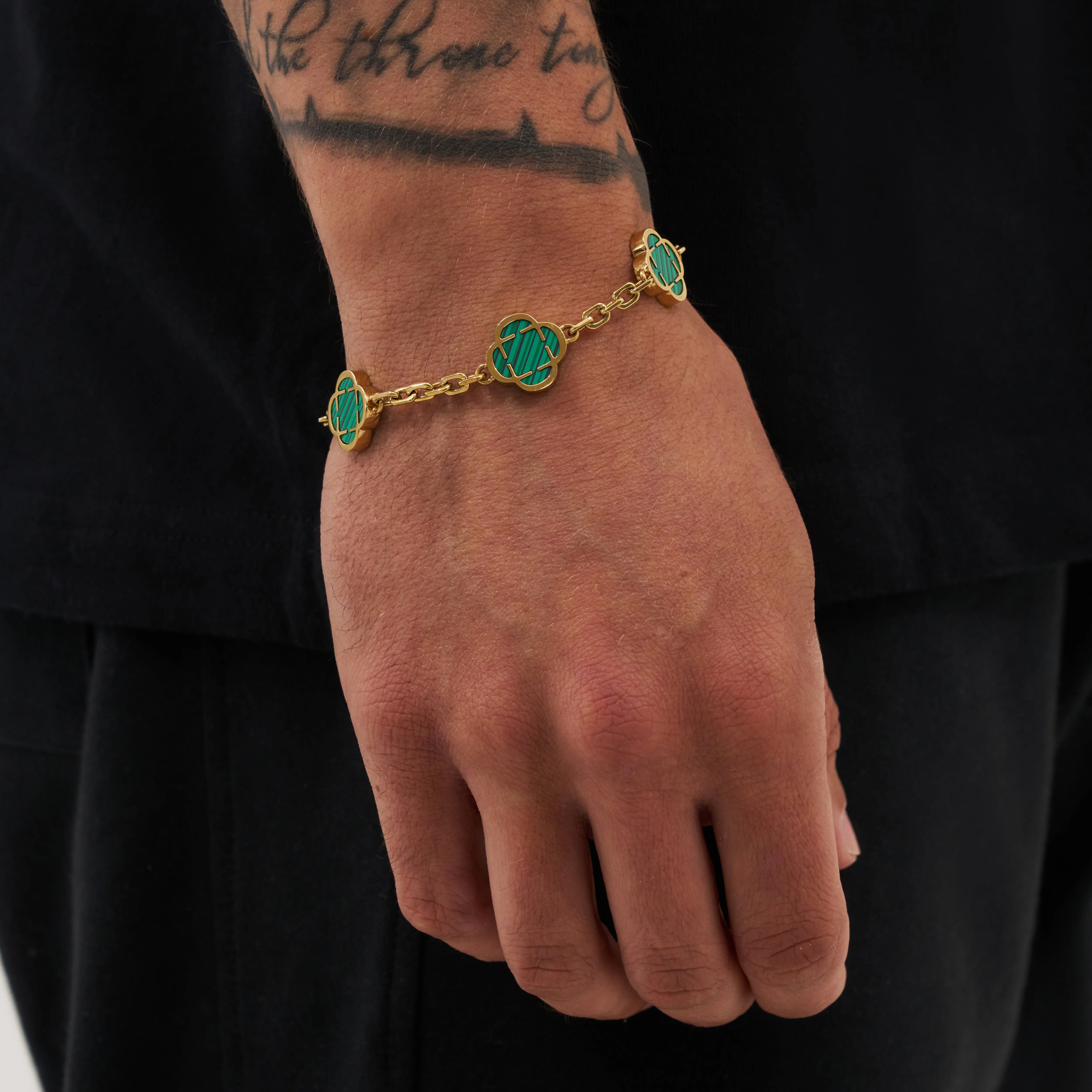 Malachite Clover Stone Bracelet (Gold) sold by Craftd London product image thumbnail 2