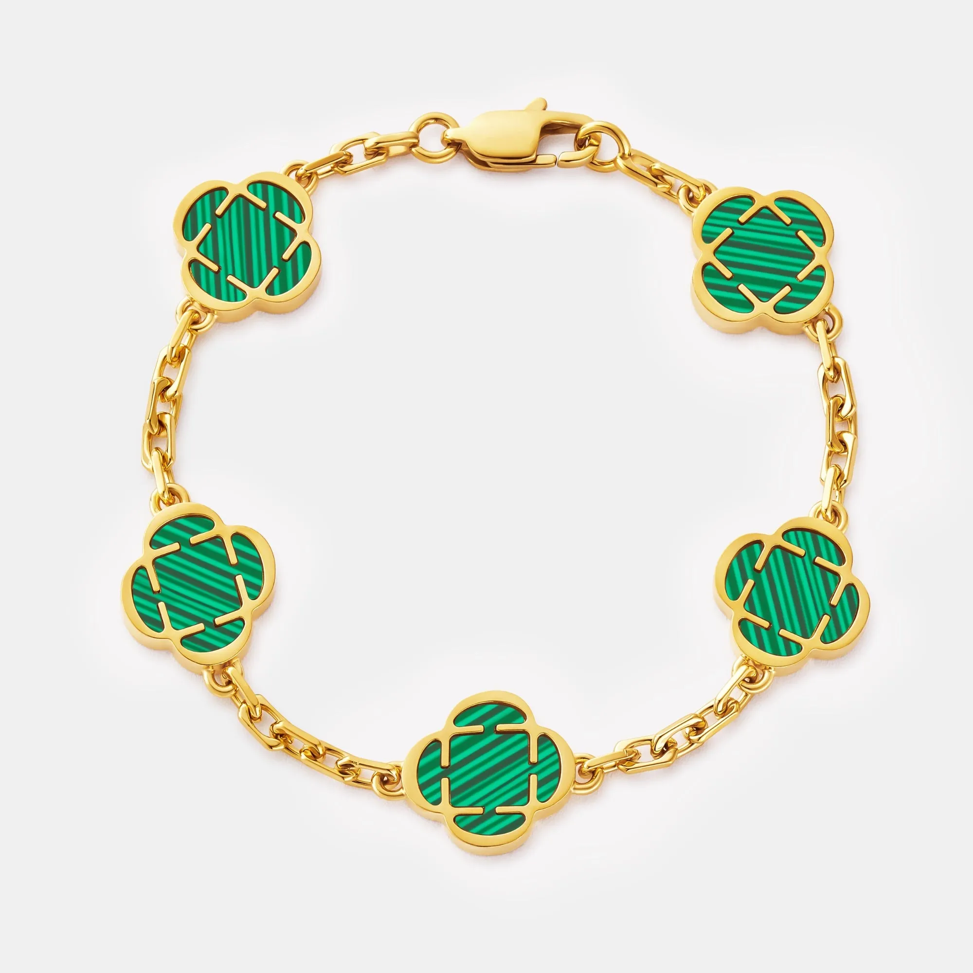 Malachite Clover Stone Bracelet (Gold) sold by Craftd London