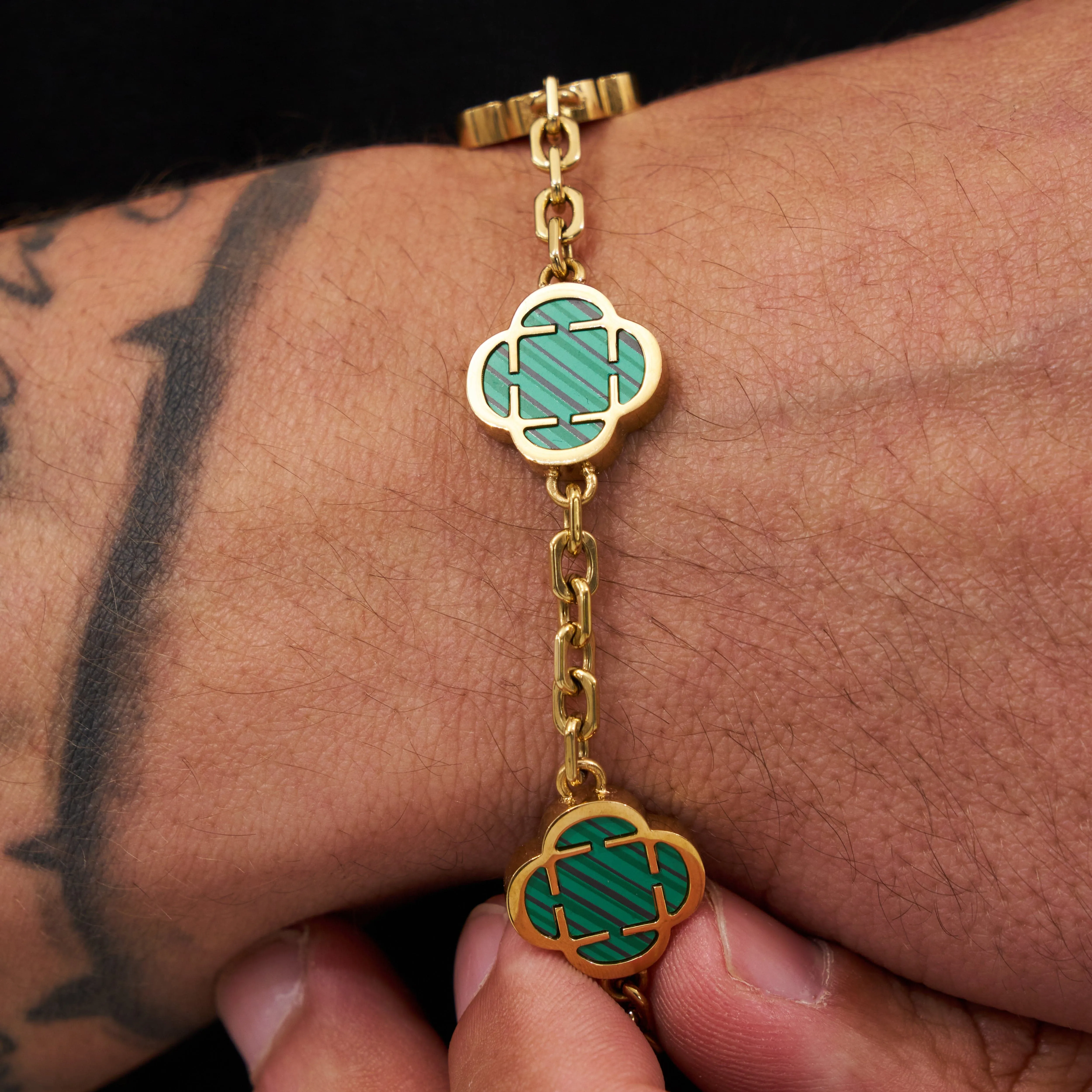 Malachite Clover Stone Bracelet (Gold) sold by Craftd London product image thumbnail 3
