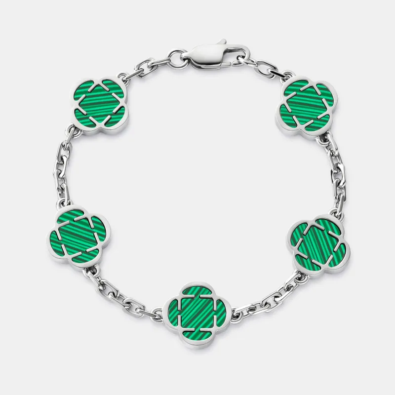 Malachite Clover Stone Bracelet (Silver) made by Craftd London