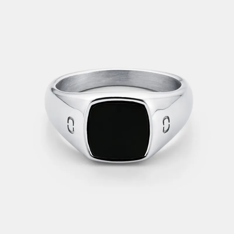 Onyx Squared Stone Signet Ring (Silver) sold by Craftd London