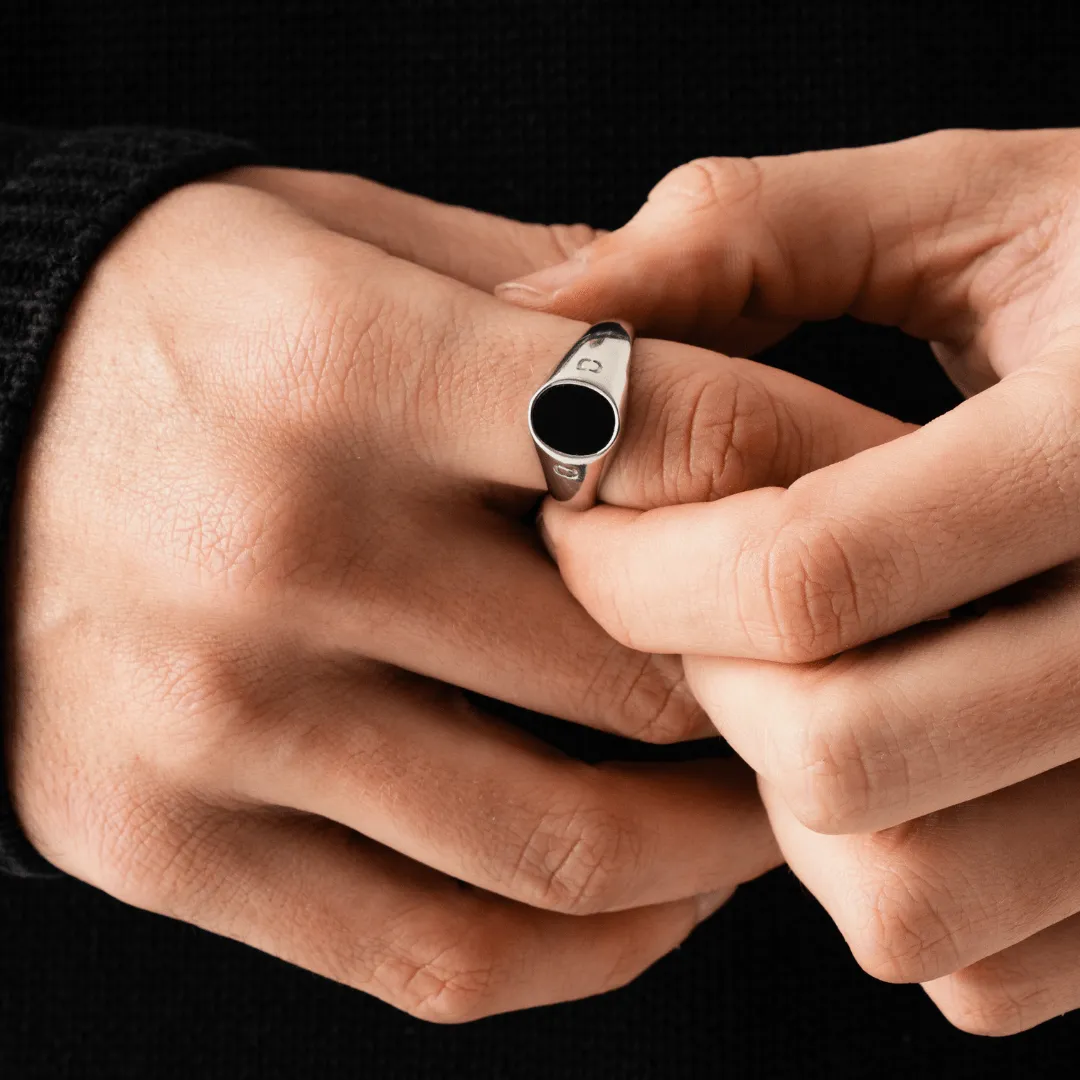 Onyx Oval Stone Signet Ring (Silver) sold by Craftd London product image thumbnail 3