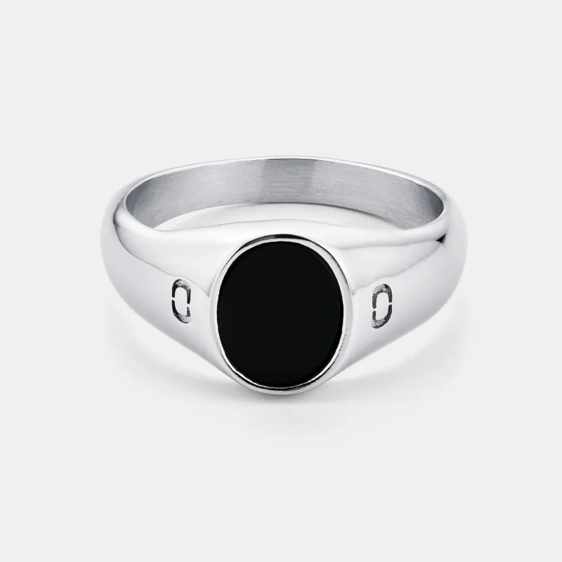 Onyx Oval Stone Signet Ring (Silver) sold by Craftd London